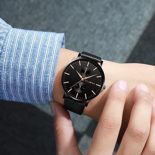 CUENA relogio masculino watches men New Fashion Leather strap Quartz Round Wristwatch Clock Business Top Brand reloj hombre Saat