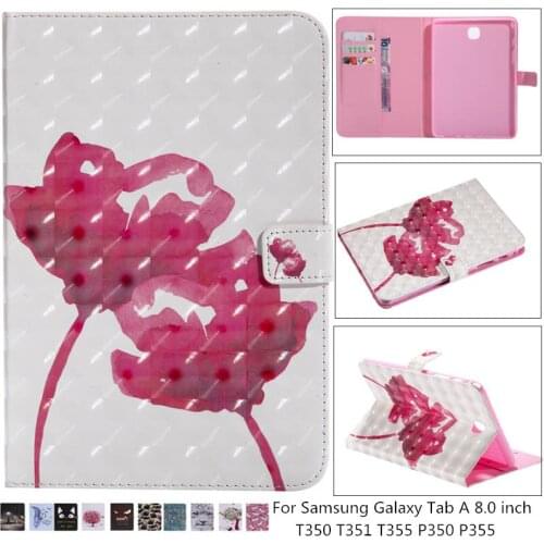 Painted PU Leather Case Cover For Samsung Tab A 8.0 T350 T351 SM-T355 P355C P350 Magnetic Flip Stand Tablet Cases Cover + pen