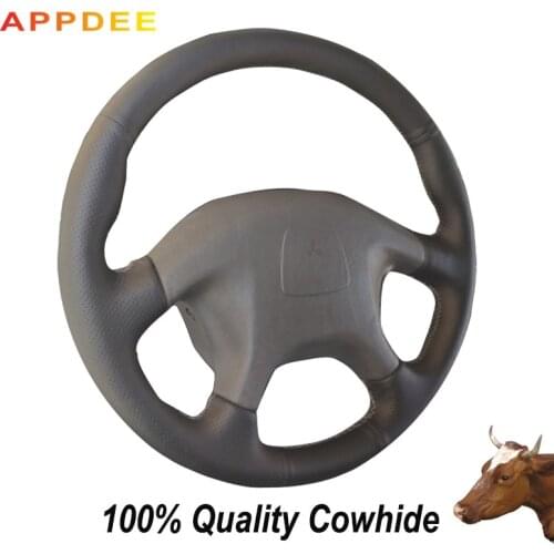 Appdee Black Genuine Leather Car Steering Wheel Cover for Mitsubishi Pajero Old Mitsubishi Pajero Sport
