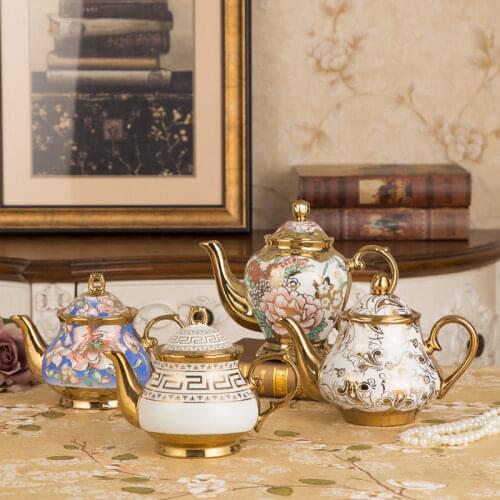 Europe Luxury Gilding Tea Pot with Infuser Nordic Porcelain Teapot 1000ml Ceramic Coffee Pot Cafe Home Teatime Drinkware CL19112