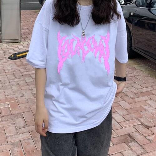 New Fashion Gothic Style Irregular Pattern Print Short Top Streetwear Casual Pure White Black Hip Hop Mens and Womens T-shirt