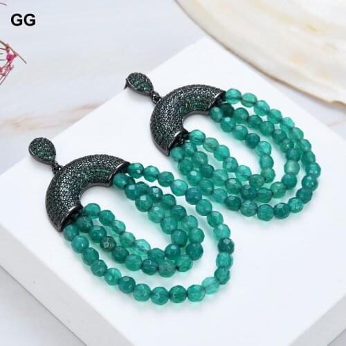 GuaiGuai Jewelry Natural Stone Green Agates CZ Pave Post Earrings