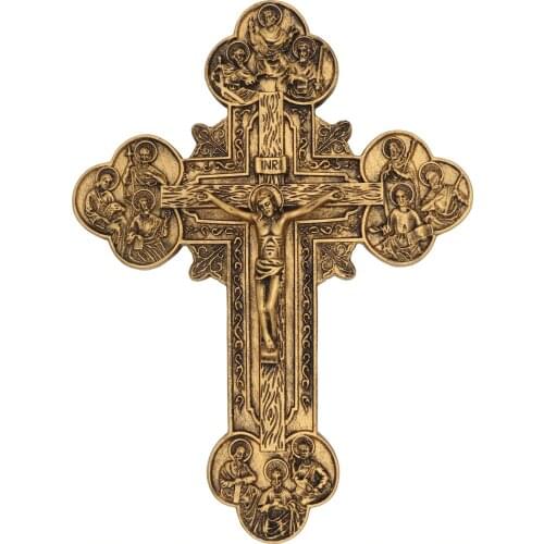 Hankroi 11 Inch 12 Apostles Resin Wall Cross Jesus Christ on INRI Cross Wall Crucifix Antique Finish Gold Silver