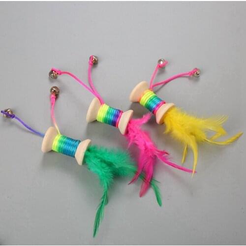 Cat Toys Cat Feather Bells Toy for Cat Kitten Funny Playing Interactive Toy Pet Cat Supplies Wooden Dumbbell Bells Feather Tease