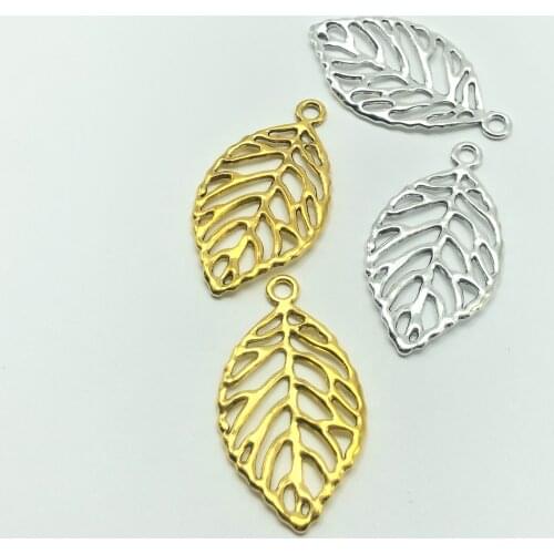 JunKang Europe America hollow leaf pendant handmade diy production bracelet necklace accessories jewelry wholesale 27*49mm
