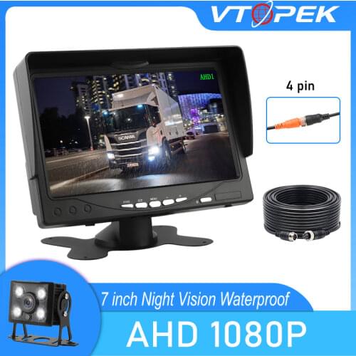 Vtopek AHD 7 inch Rearview Camera 1080P LCD Car Monitor Screen Revers Parking System Night Vision Waterproof For auto Truck RV