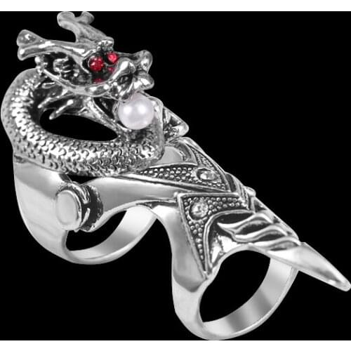 Retro Domineering Dragon Male Ring Set With Rhinestones Gothic Joint Alloy Black Punk Ring Men And Women Fashion Jewelry Gift