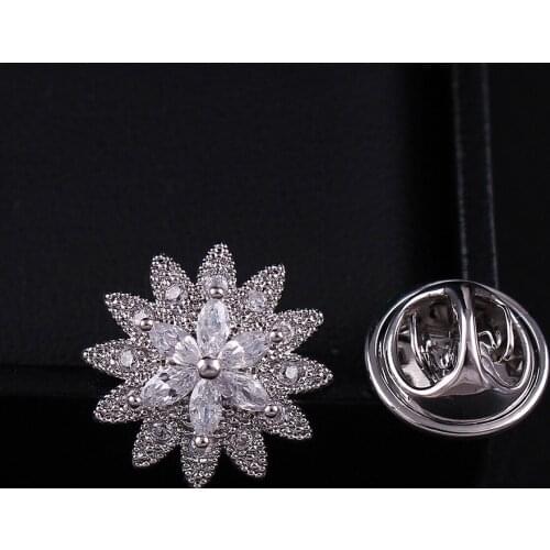 Korea style crystal CZ sunflower suit collar pin collar button male and female micro zircons lapel pin brooch ornament
