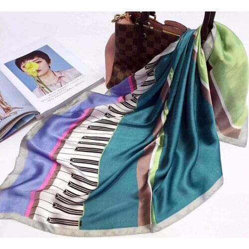 Korea stylish women silk square music note female scarf delicate light silk neck kerchief head band LL190257B