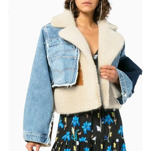 Patchwork Lambswool Hit Color Jacket For Women Lapel Long Sleeve Tassel Casual Short Coat Female 2020 Fall Fashion New Tide C230