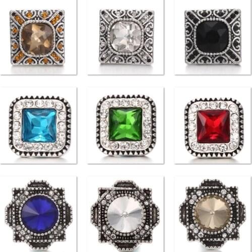 XH8050 Square Crystal 20mm Metal Snap button fit snap jewelry DIY