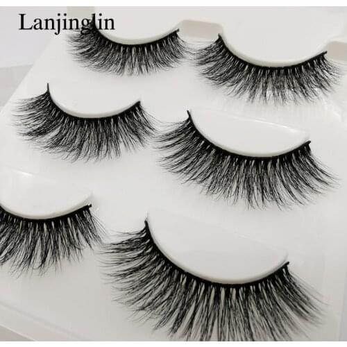 LANJINGLIN 3 pairs mink eyelashes faux mink hair 3d lashes eye makeup fluffy wispy false eyelash extension natural long handmade