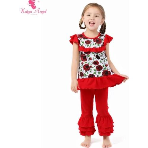 Kaiya Angel 2017 Hot Toddler Girl Outfit Red Peony Rose Spring Summer Fall Kids Baby Children Clothes Factory Wholesale
