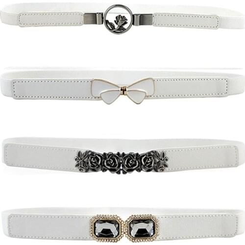 Fashion Casual White PU Leather Elastic Narrow Corset Belts For Women Female Dress Apparel Accessories Metal Buckle Thin Waistba