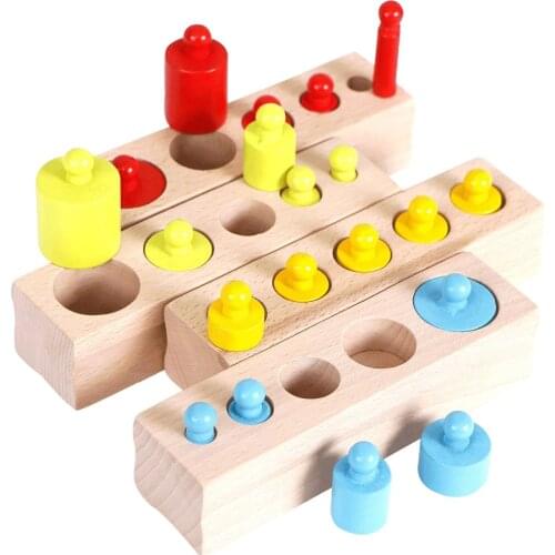 Montessori Educational Wooden Toys Cylinder Socket Blocks Toy Baby Development Practice and Senses 4pc/1 set for Kid Gift