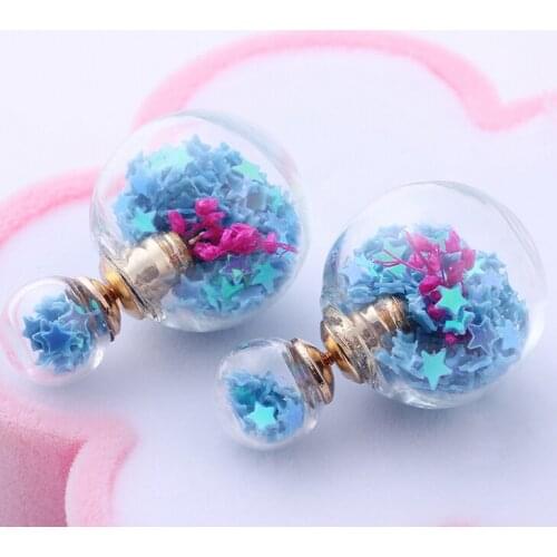Freeshipping 20Set Double Glass Ball Glass Bubble & Stud Earring Set DIY Double glass Side Earing Findings (12mm and 16mm glass)