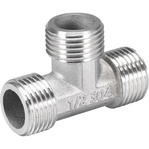 Uxcell Stainless Steel 304 Cast Pipe Fitting G1/2 Male Tee Shaped Connector Coupler