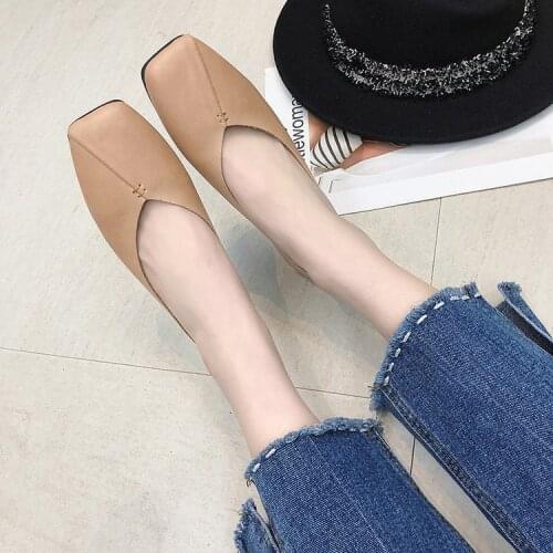2021 summer and autumn new Korean version square head flat single shoes female students shoes shallow slip-on shoes