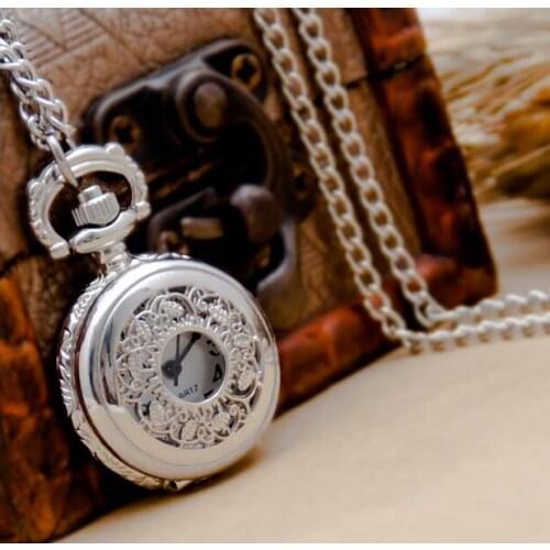 New Arrive Small Size Black Silver bronze Leaf Pocket Watch Necklace For Xmas Gift pocket watch steampunk quartz watch