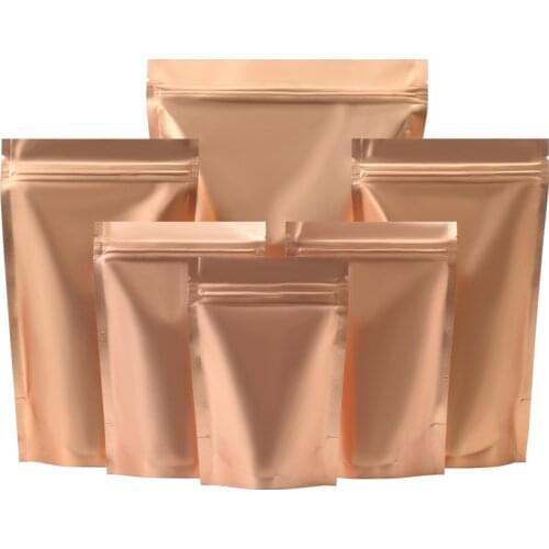 Wholesale 100pcs Matte Gold Aluminum Foil Zip Lock Packaging Bag Heat Sealing Bronze Pet Food Nail Powder Kitchen Spice Pouches