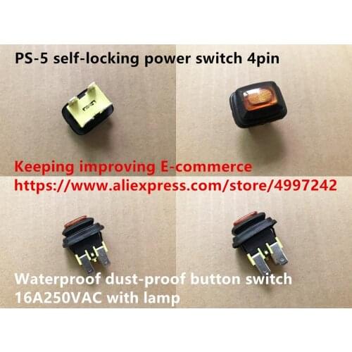 Original new 100% import PS-5 self-locking power switch 4pin with lamp waterproof dust-proof button switch 16A250VAC