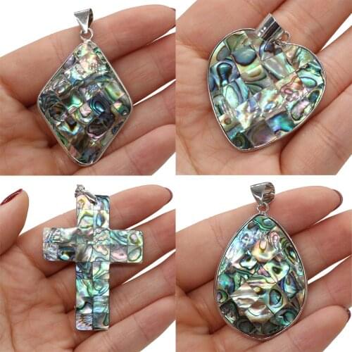 Natural Abalone Shell Pendants Reiki Heal Mother of Pearl Shell Cross Pendant for Trendy Jewelry Making DIY Necklace Women Gift