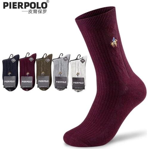 PIER POLO Socks 5 Pairs/Lot High Fashion Men Winter Socks Cotton Compression Deodorant Embroidery Dress Socks