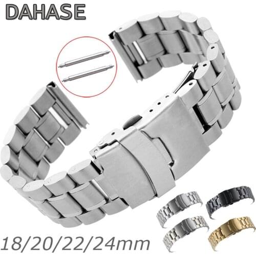5Rows Stainless Steel Watch Strap 18mm 20mm 22mm 24mm Watch Band Replacement Bracelet Double Lock Buckle Band Wristband Belt