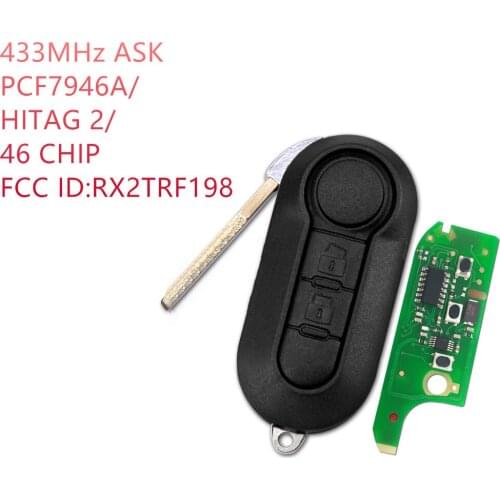 RIOOAK 2 Buttons 433MHz PCF7946 / HITAG 2 / 46 CHIP Flip Car Key Fob Auto key For Fia t 500 500L