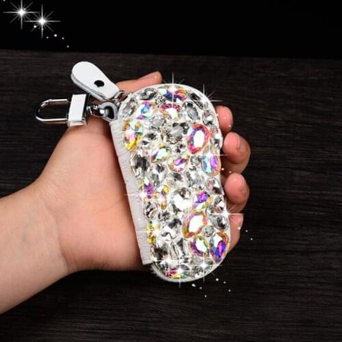 Crystal Diamond PU Leather Car Key Holders Housekeeper For Women Cute Key Bag Home Keychain Case Female Key Wallet