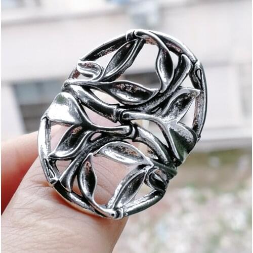 Unique Unisex Ancient Silver Color Hollow Leaves Plants Female Metal Ring for Women Men Party Jewelry Accessories Size 5-12