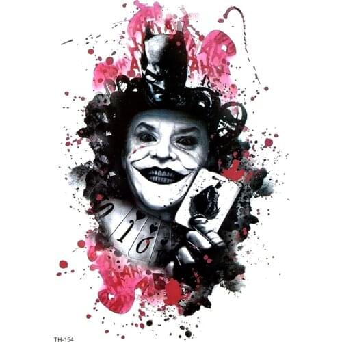 5pcs Poker Clown Waterproof Temporary Tattoos Men Feather Pokerman The Flash Tattoo Tatouage Temporaire Tatoo sleeve