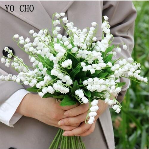 YO CHO Convallaria Bouquet Bridesmaid Mini Bunch of Flowers Bridal Lily of the Valley Flowers DIY Home Party Wedding Decorations