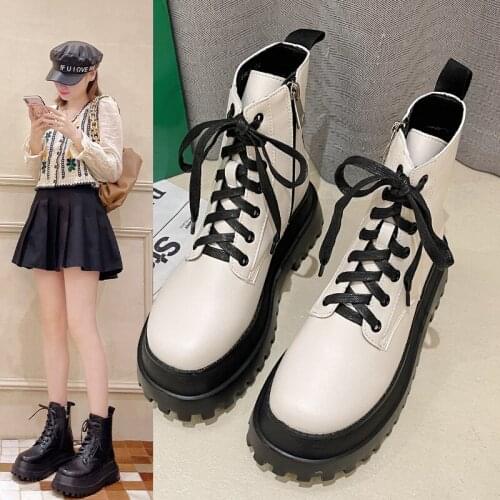 2021 White Soft Leather Ankle Boots Women Platform Motorcycle Booties Female Autumn Winter Shoes Woman Goth Short Botas De Mujer