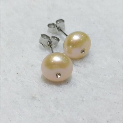 9x10mm light pink round pearl stud earrings shining crystal women Jewelry Earrings natural freshwater pearl party gift