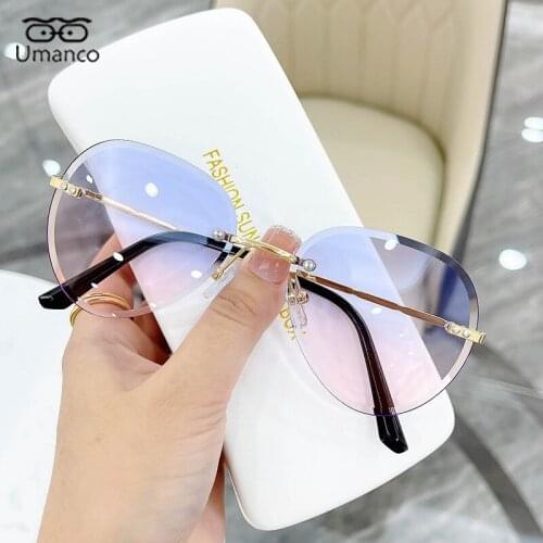 Fashion Rimless Gradient Sunglasses for Women AC Lens Metal Temples Glasses Shades UV400 Female Goggles Outdoor Driving Eyewear