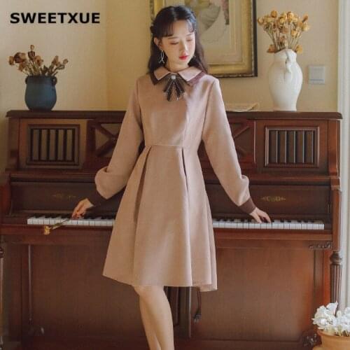 SWEETXUE Hot Sale 2021 Women Spring And Autumn Turn Down Collar Long Dress Vestidos