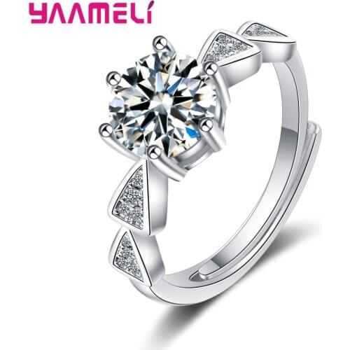 New 100% 925 Sterling Silver Round AAA Clear CZ Triangle Fashion Finger Ring for Women Fine Wedding Jewelry Resizable