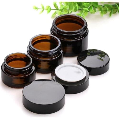 120pcs/Lot Amber Glass Jars For Cream 5G 10G 20G 30G 50G Brown Glass Round Jars With Inner Cover Makeup Container SN017