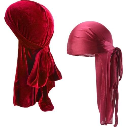 2 pcs/lot mix Unisex Men Women Breathable Bandana Hat velvet Durag Long Silk Satin do doo du rag long tail headwrap chemo cap