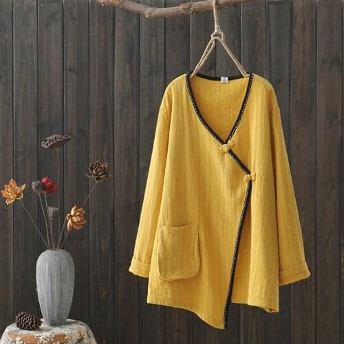 2020 Long Sleeve Lady Casual Shirt Traditional Chinese Style Top Classic White China Blouse Vintage Clothes Qipao Female 10211