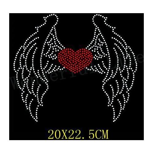 Free shipping inside heart with wing design hotfix Rhinestone Iron On Heat Transfer Hot Fix Bling