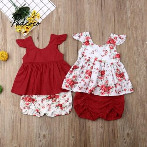 Brand Babys Clothes Toddler Infant Baby Girls Flower Printed Sleeveless T-shirt Tops+Floral Shorts 2pcs Summer Clothes
