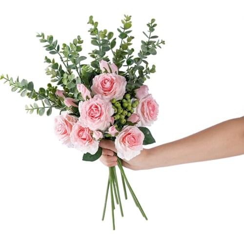 Rose Bouquet Silk Artificial Flower For DIY Home Decor Plastic Fake Plant party decoration for Wedding Holding Bouquet Supplies