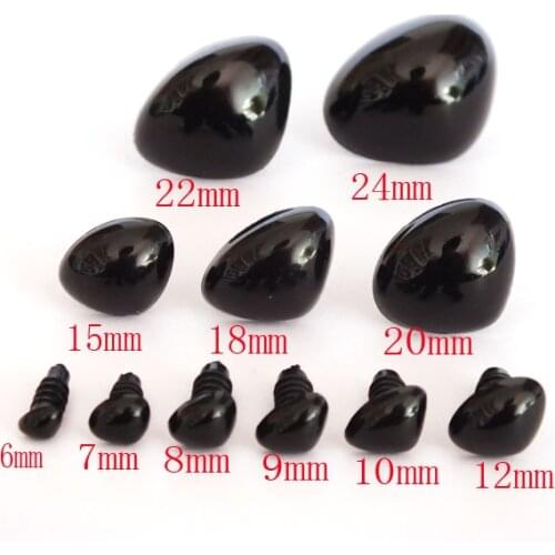 Fress ship!!!40pcs 6mm-24mm Black Plastic Safety Noses For Toy Come With Plastic Washers