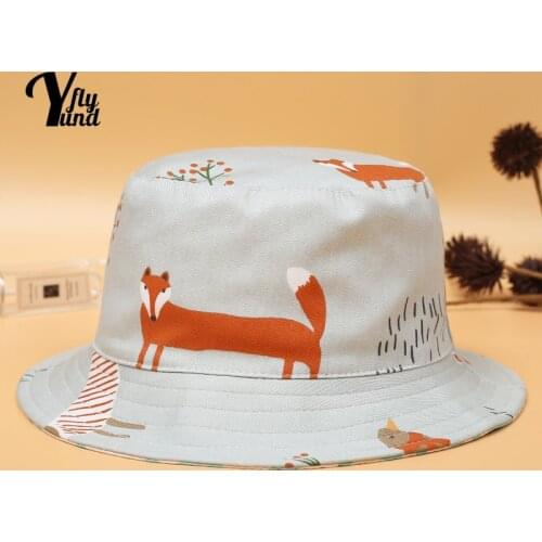 Yundfly Two-sided Children Bucket Hat Cute Cartoon Print Toddler Fisherman Cap Outdoor Beach Sunscreen Baby Bonnet Birthday Gift