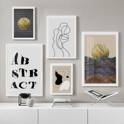 Home Decor Abstract Gold Landscape Canvas Painting Minimalist Figure Line Modern Wall Art Poster Living Gallery Bedroom Pictures