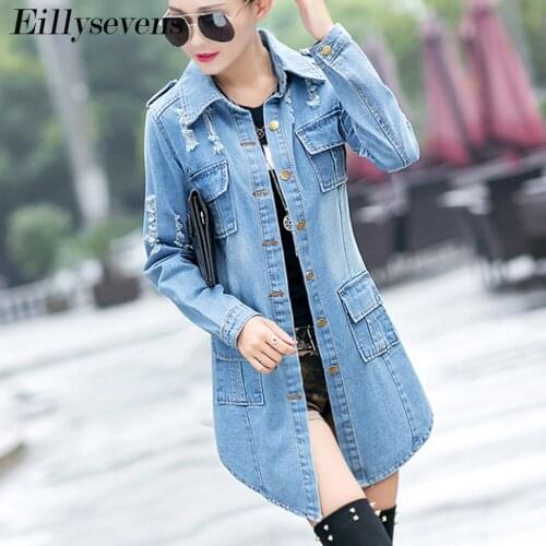 Autumn Winter Women Hole Denim Jacket 2020 Harajuku Boyfriend Wind Jean Jacket Loose Long Sleeve Female Coats Large Size Female