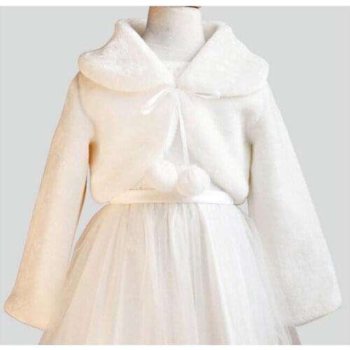 Elegant Girls Faux Fur Shawl Coat Flowers Girls Cappa Cardigan with Plush Ball Baby Cape Short Jacket Princess Party Wool Cloak