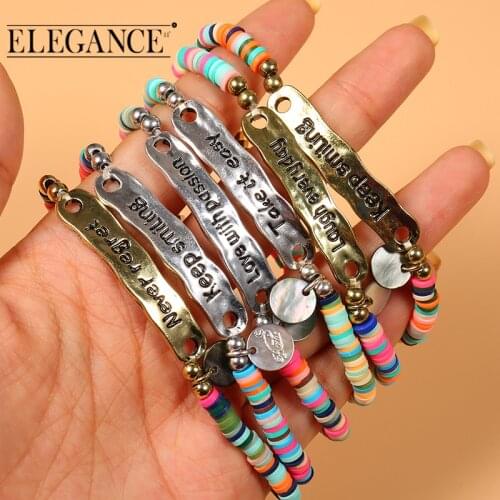 ELEGANCE11 Boho Bracelet Alphabet 18 Styles Encouragement Phrases Bracelet Soft Peach Chip Friendship Bracelet Wedding Jewelry